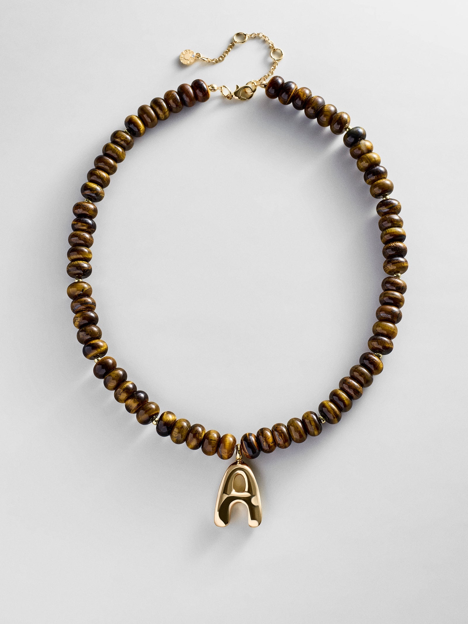 Semi-Precious Bubble Initial Necklace - Tiger's Eye