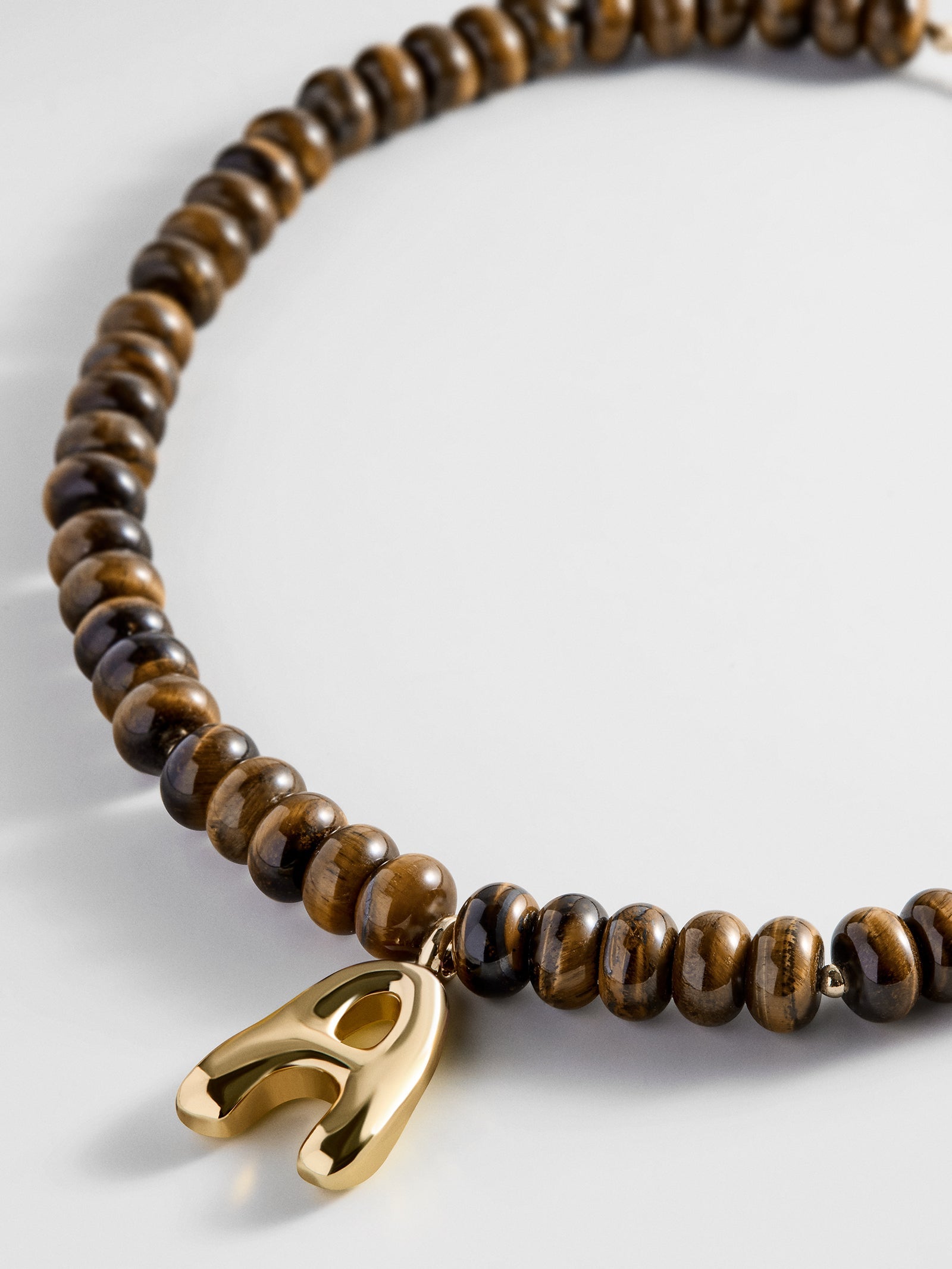 Semi-Precious Bubble Initial Necklace - Tiger's Eye