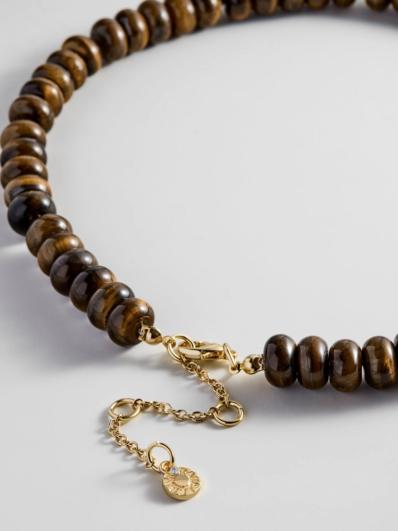 Semi-Precious Bubble Initial Necklace - Tiger's Eye