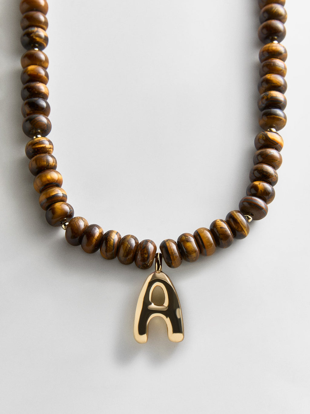 Semi-Precious Bubble Initial Necklace - Tiger's Eye