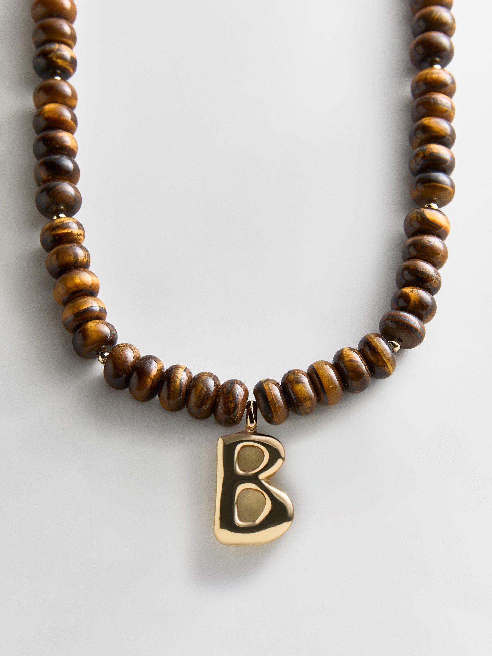 Semi-Precious Bubble Initial Necklace - Tiger's Eye