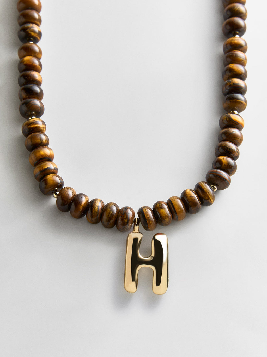 Semi-Precious Bubble Initial Necklace - Tiger's Eye