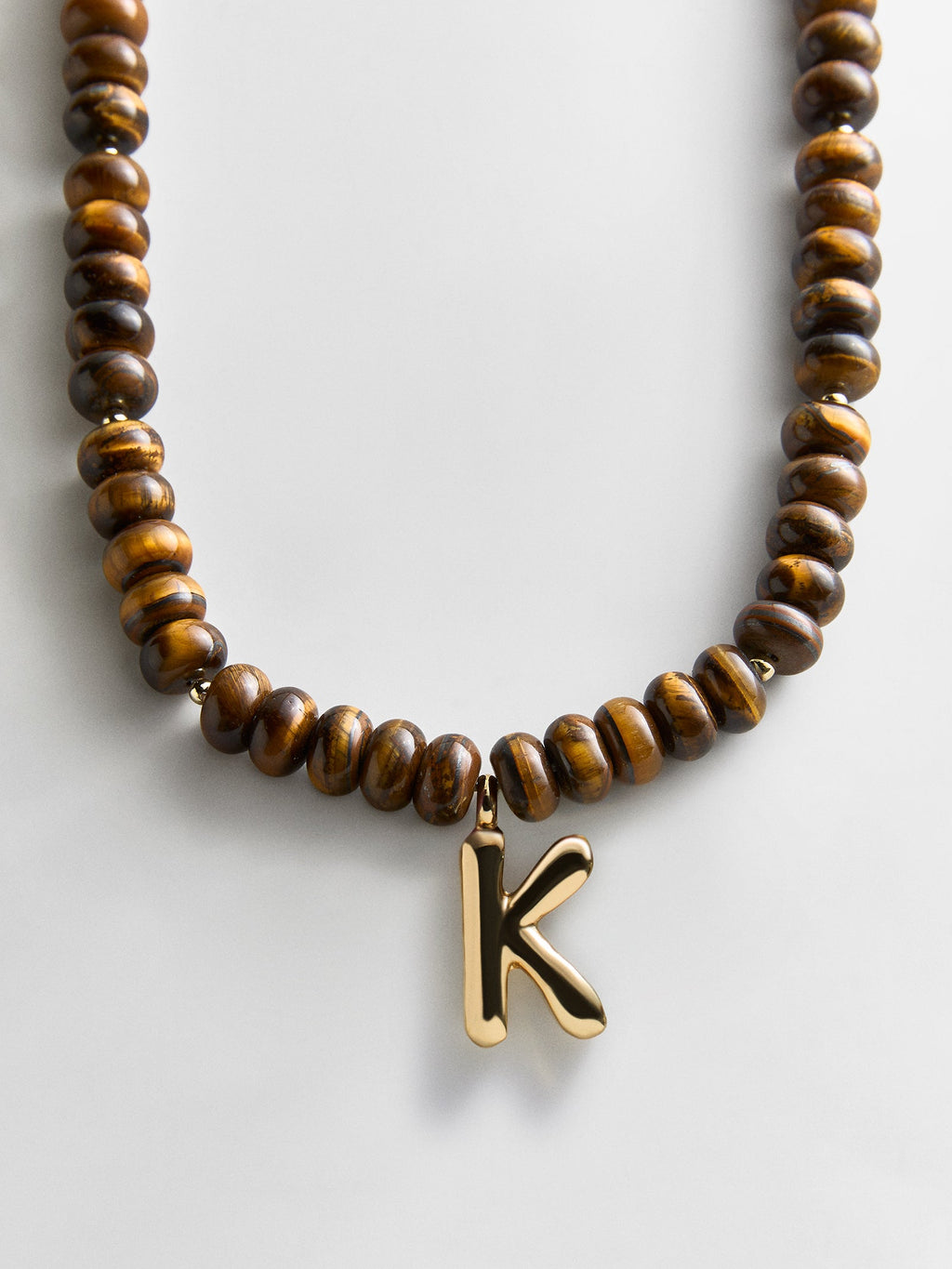 Semi-Precious Bubble Initial Necklace - Tiger's Eye