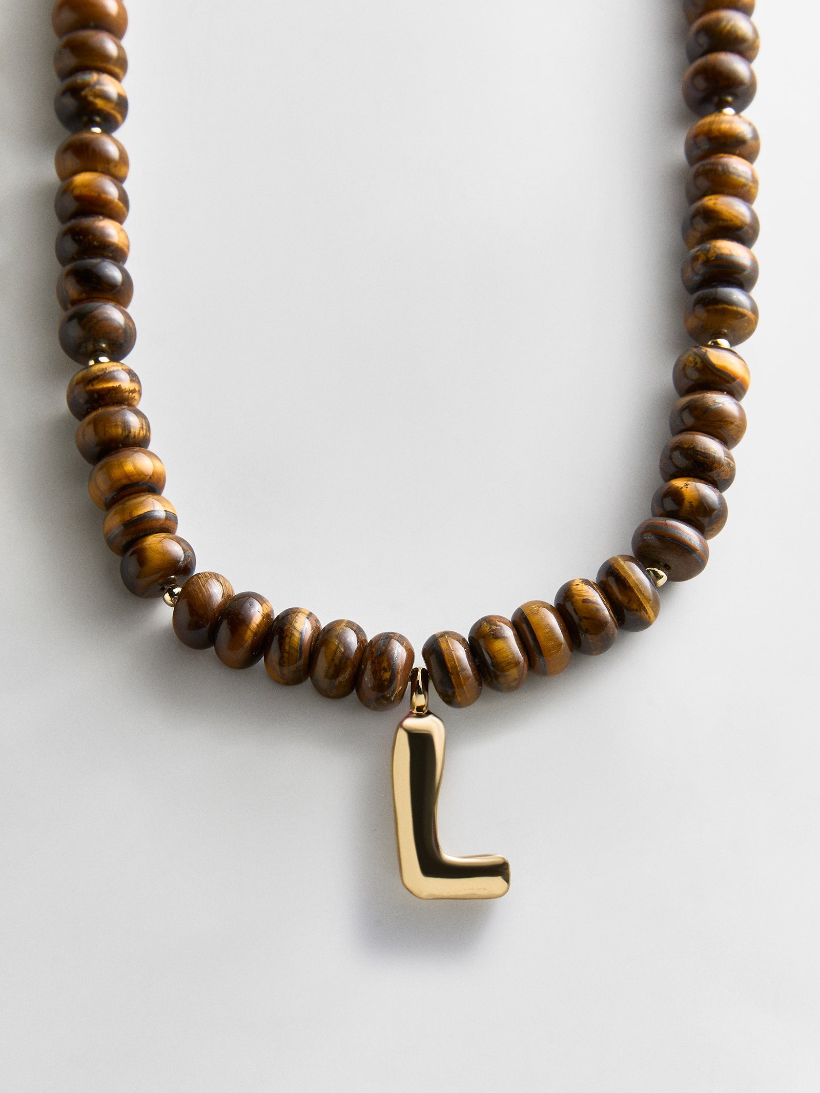 Semi-Precious Bubble Initial Necklace - Tiger's Eye