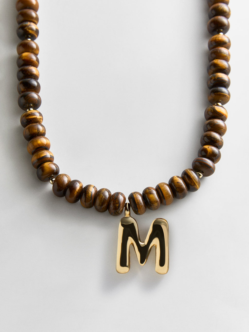 Semi-Precious Bubble Initial Necklace - Tiger's Eye