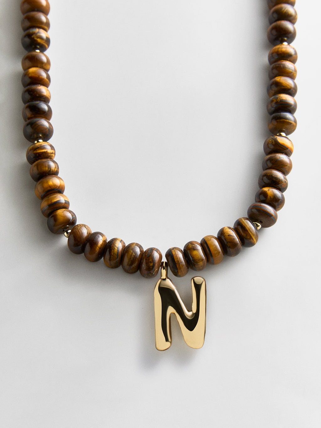 Semi-Precious Bubble Initial Necklace - Tiger's Eye