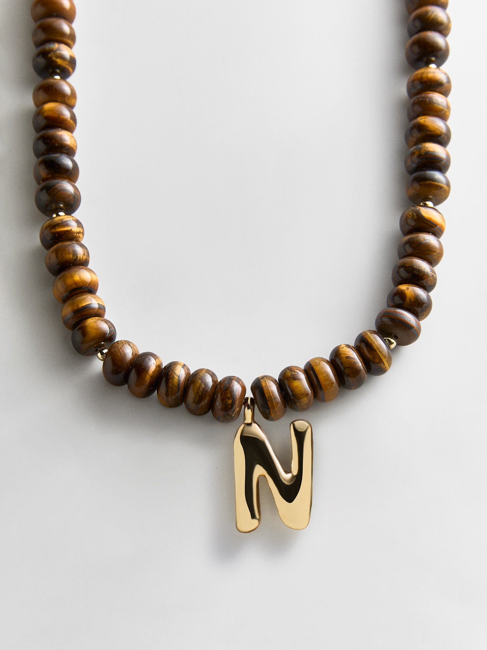Semi-Precious Bubble Initial Necklace - Tiger's Eye