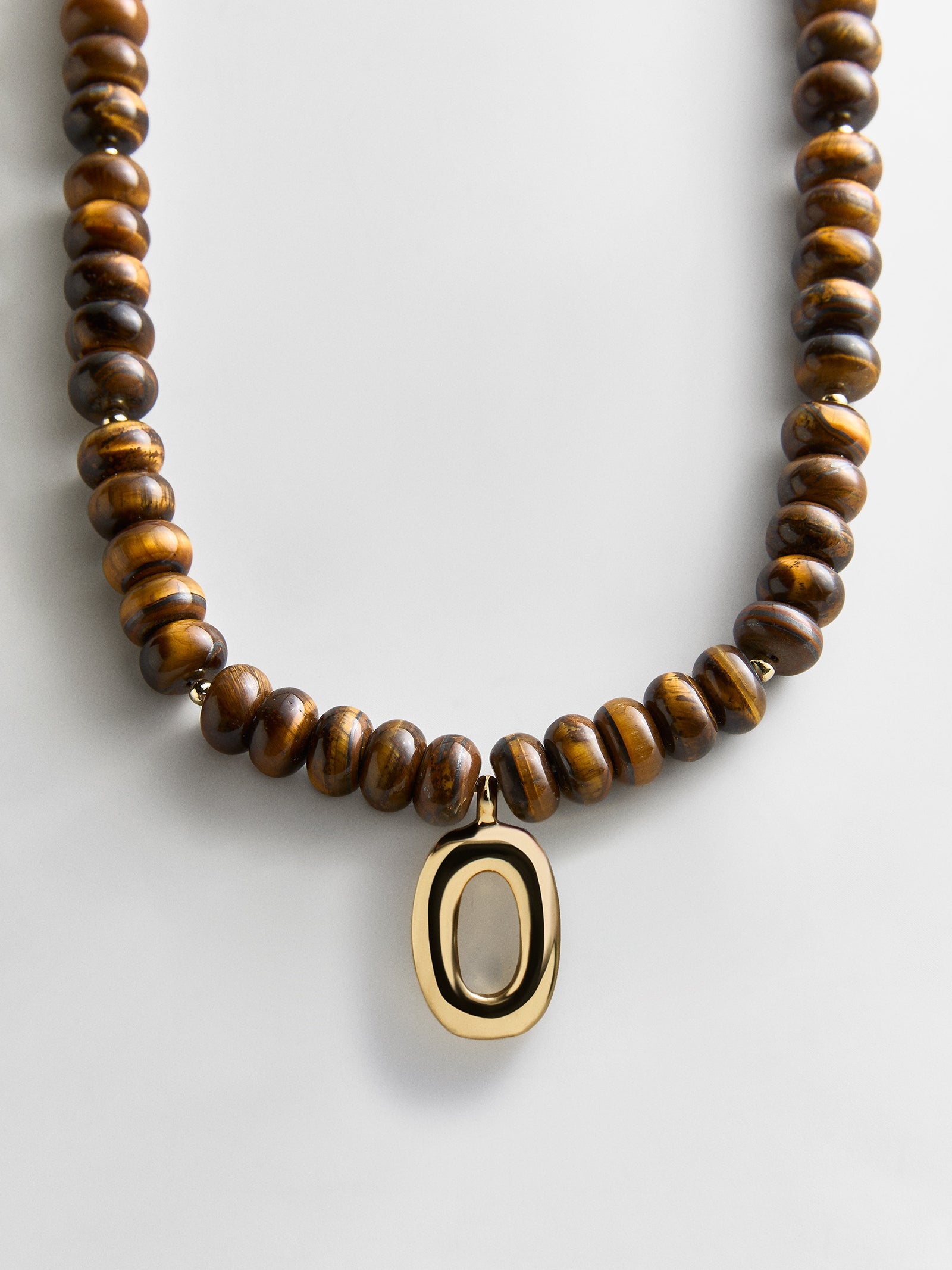 Semi-Precious Bubble Initial Necklace - Tiger's Eye