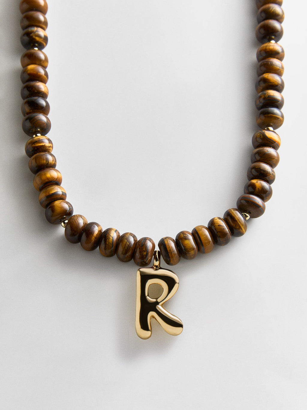 Semi-Precious Bubble Initial Necklace - Tiger's Eye