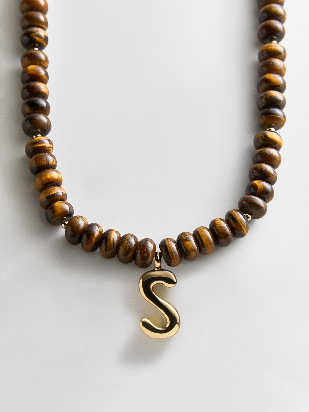 Semi-Precious Bubble Initial Necklace - Tiger's Eye