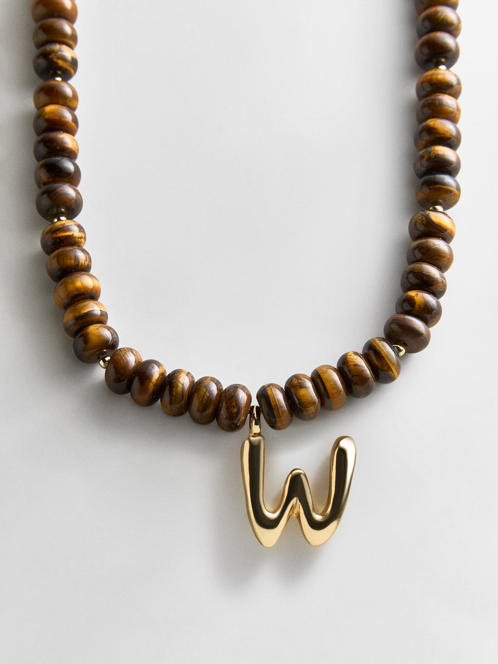 Semi-Precious Bubble Initial Necklace - Tiger's Eye