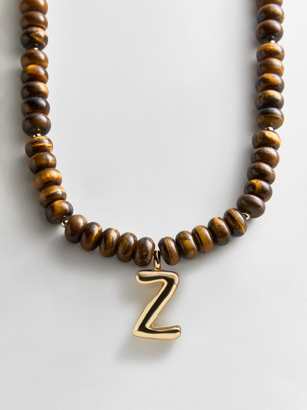 Semi-Precious Bubble Initial Necklace - Tiger's Eye