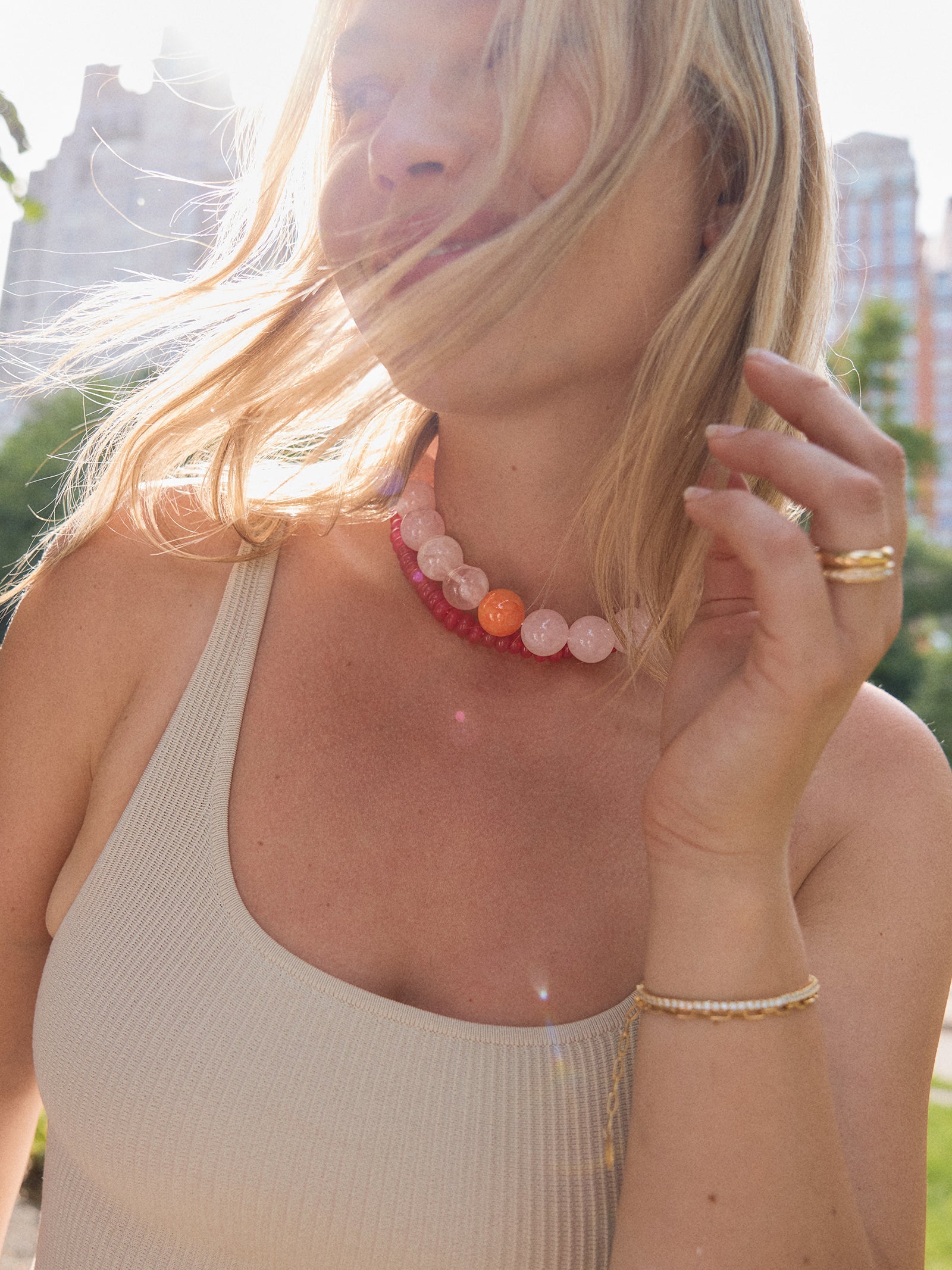 Jane Beaded Necklace - Rose Quartz/Carnelian
