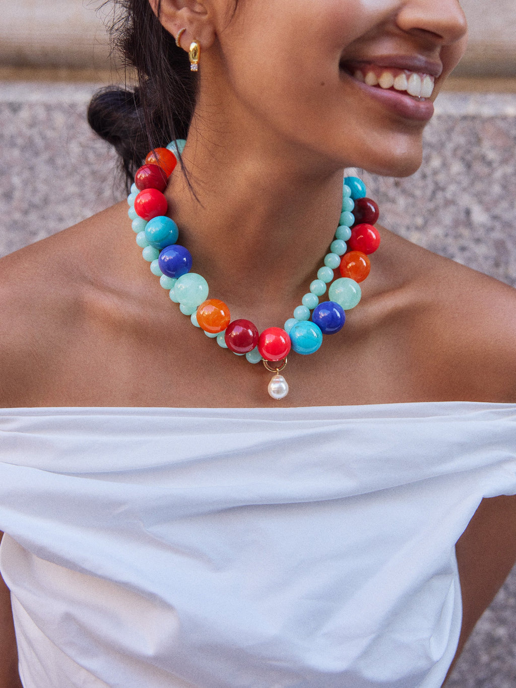 Jane Beaded Necklace - Red/Blue Multi