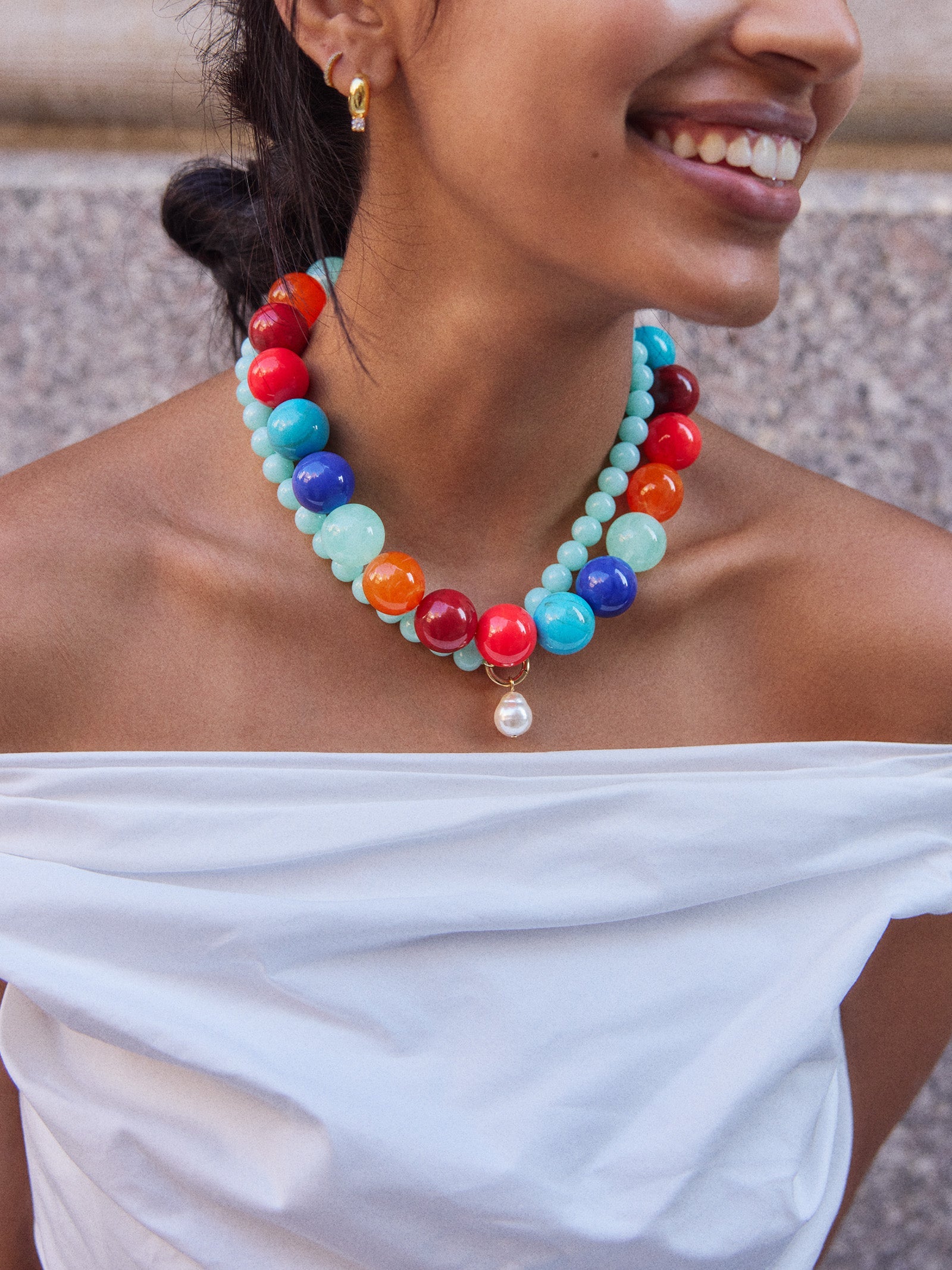 Jane Beaded Necklace - Red/Blue Multi