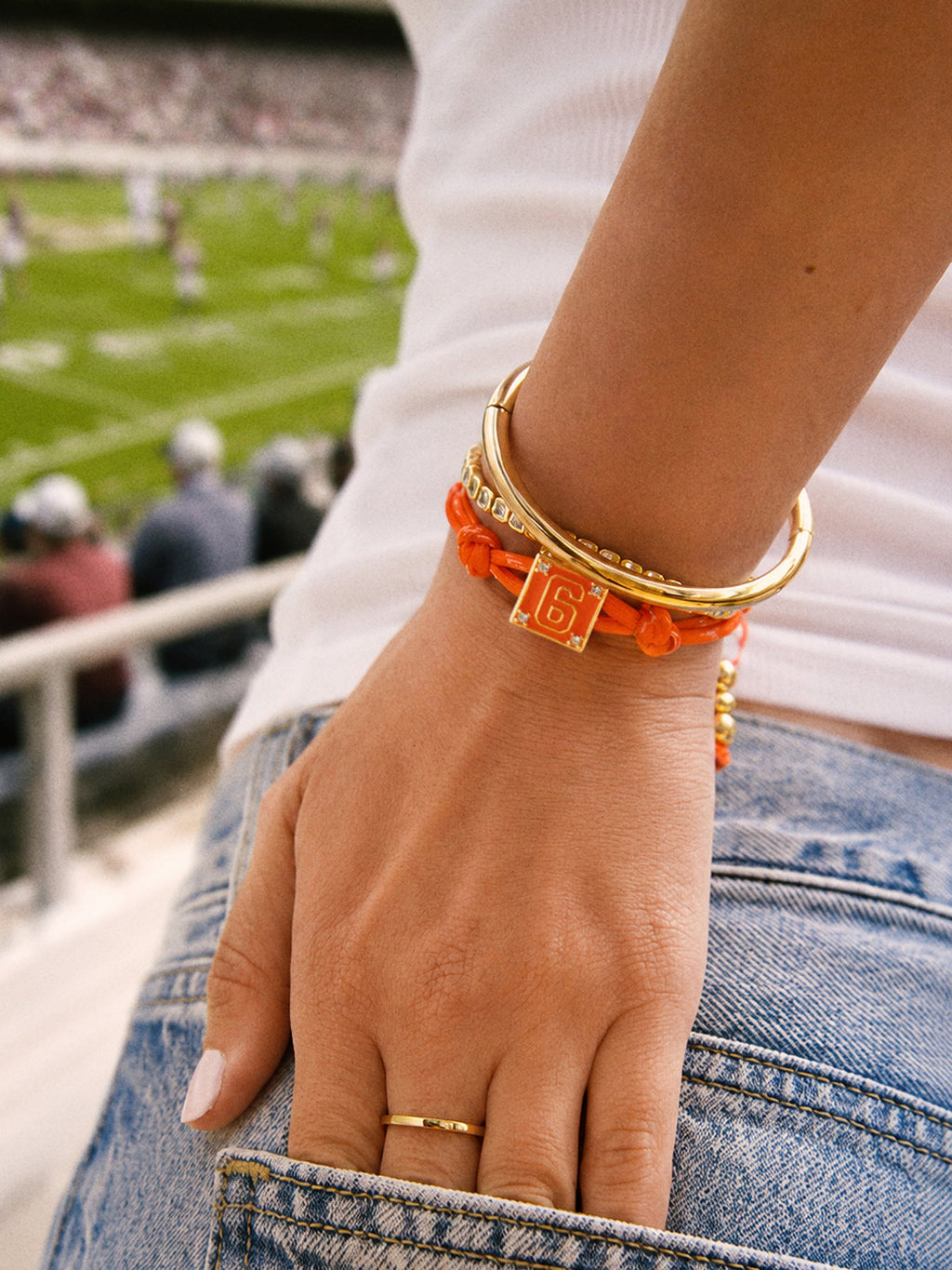 Block Party Varsity Number Custom Bracelet  - Tangerine Double Digit
