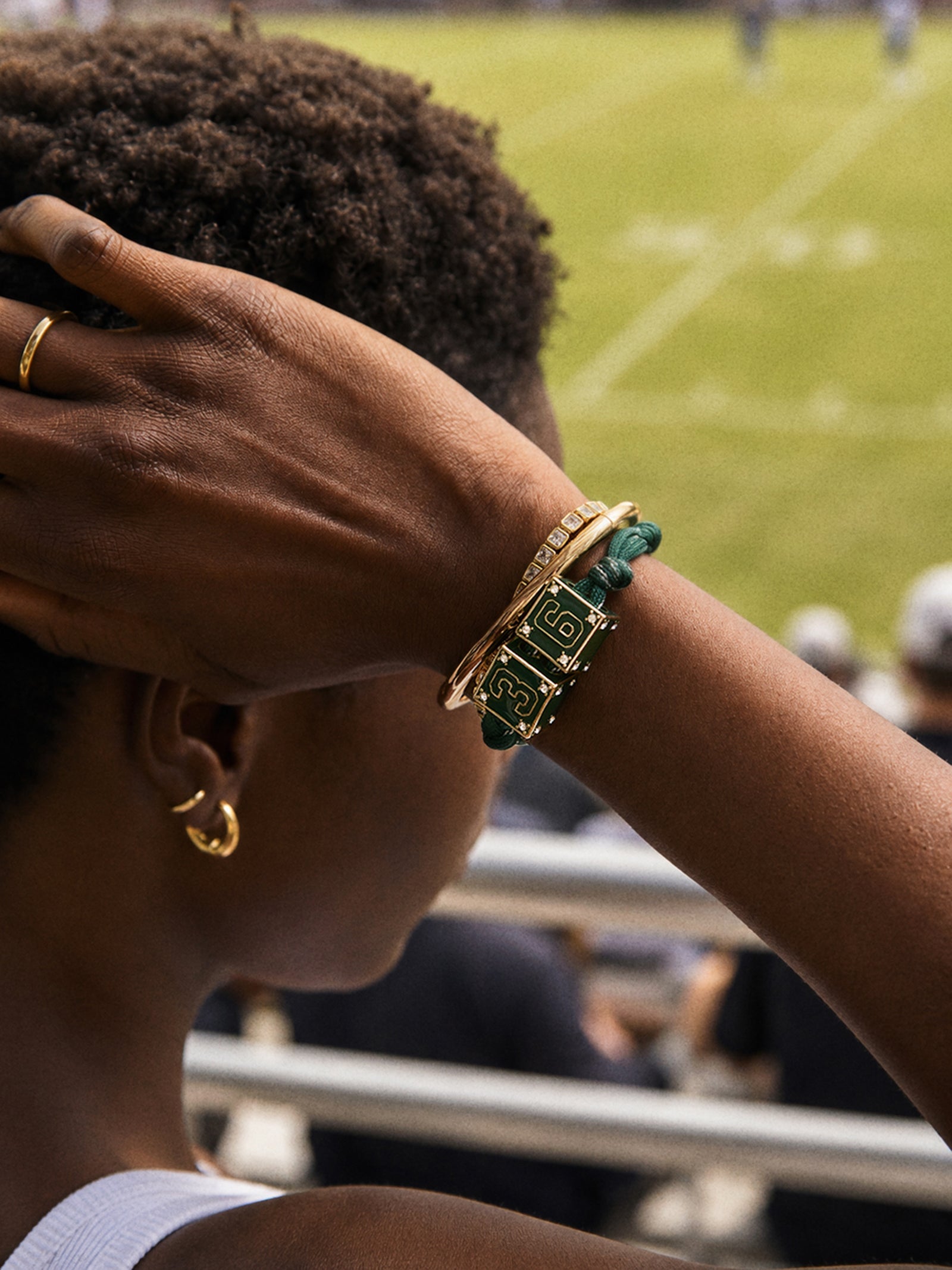 Block Party Varsity Number Custom Bracelet  - Dark Green Double Digit