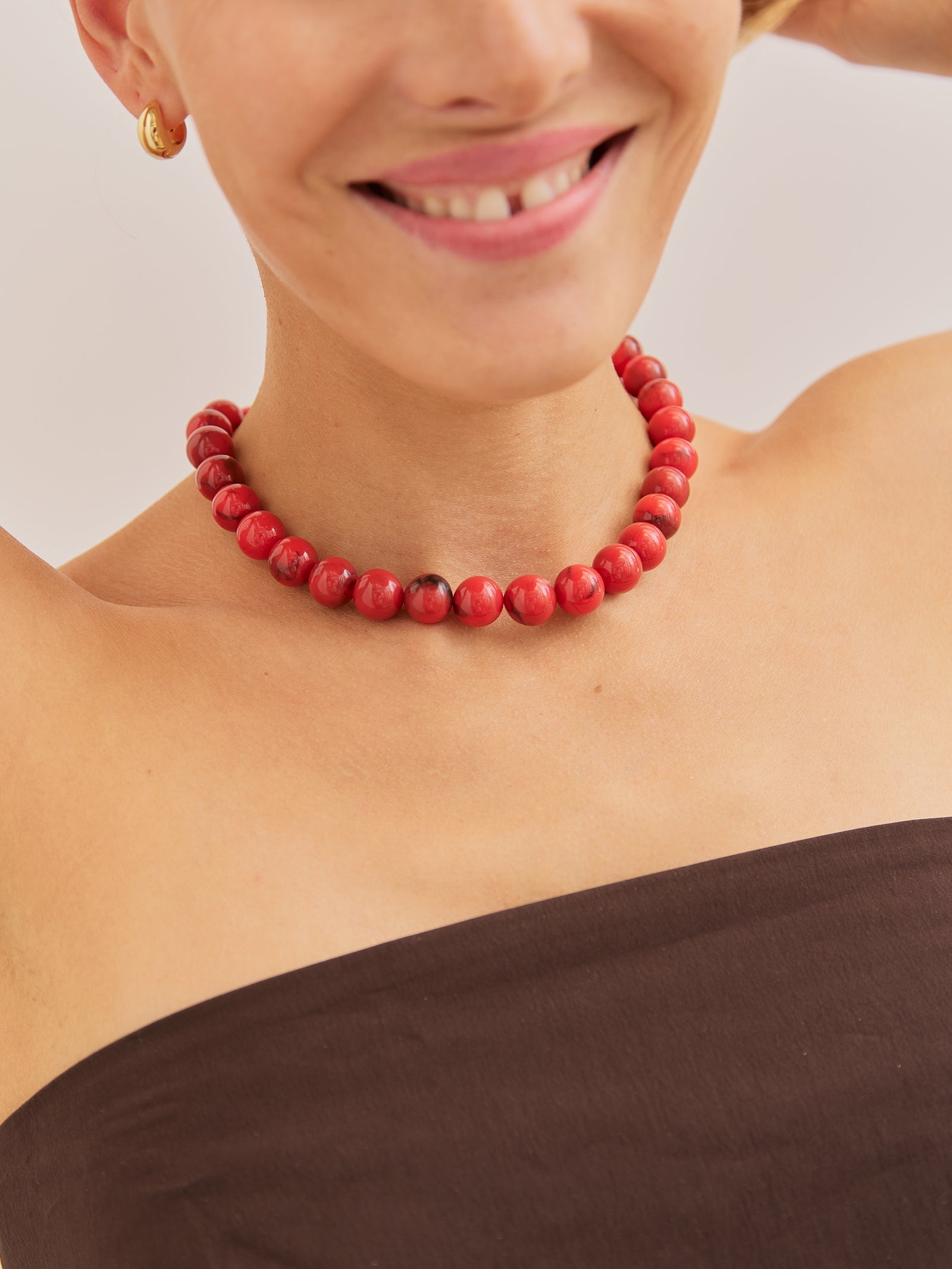 Mini Jane Beaded Necklace - Red Jasper