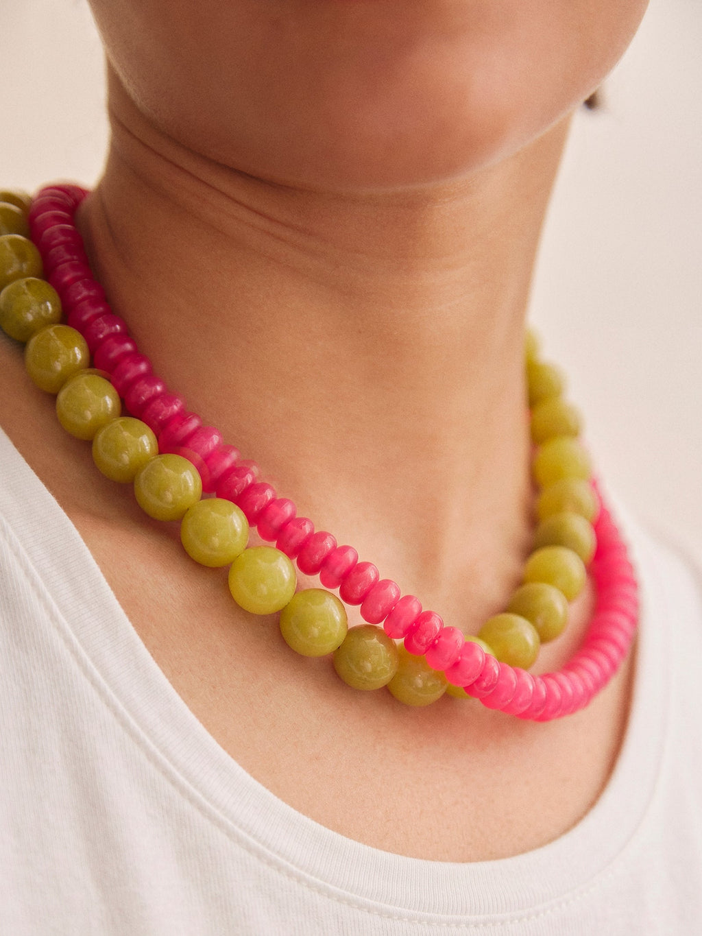 Joyce Semi-Precious Beaded Necklace - Fuchsia Agate Bead