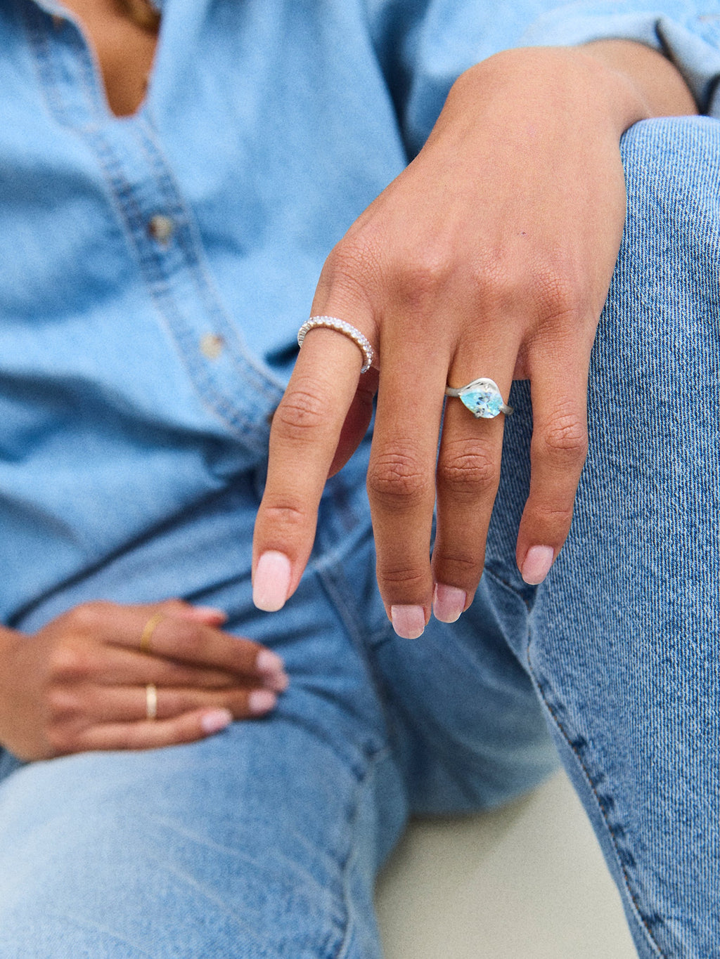 Wavy Custom Birthstone Ring - Silver