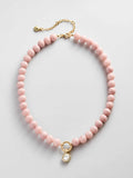 Janette Beaded Ring Necklace - Light Pink Bead