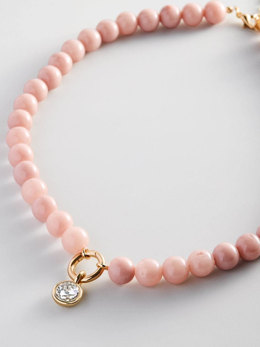 Janette Beaded Ring Necklace - Light Pink Bead