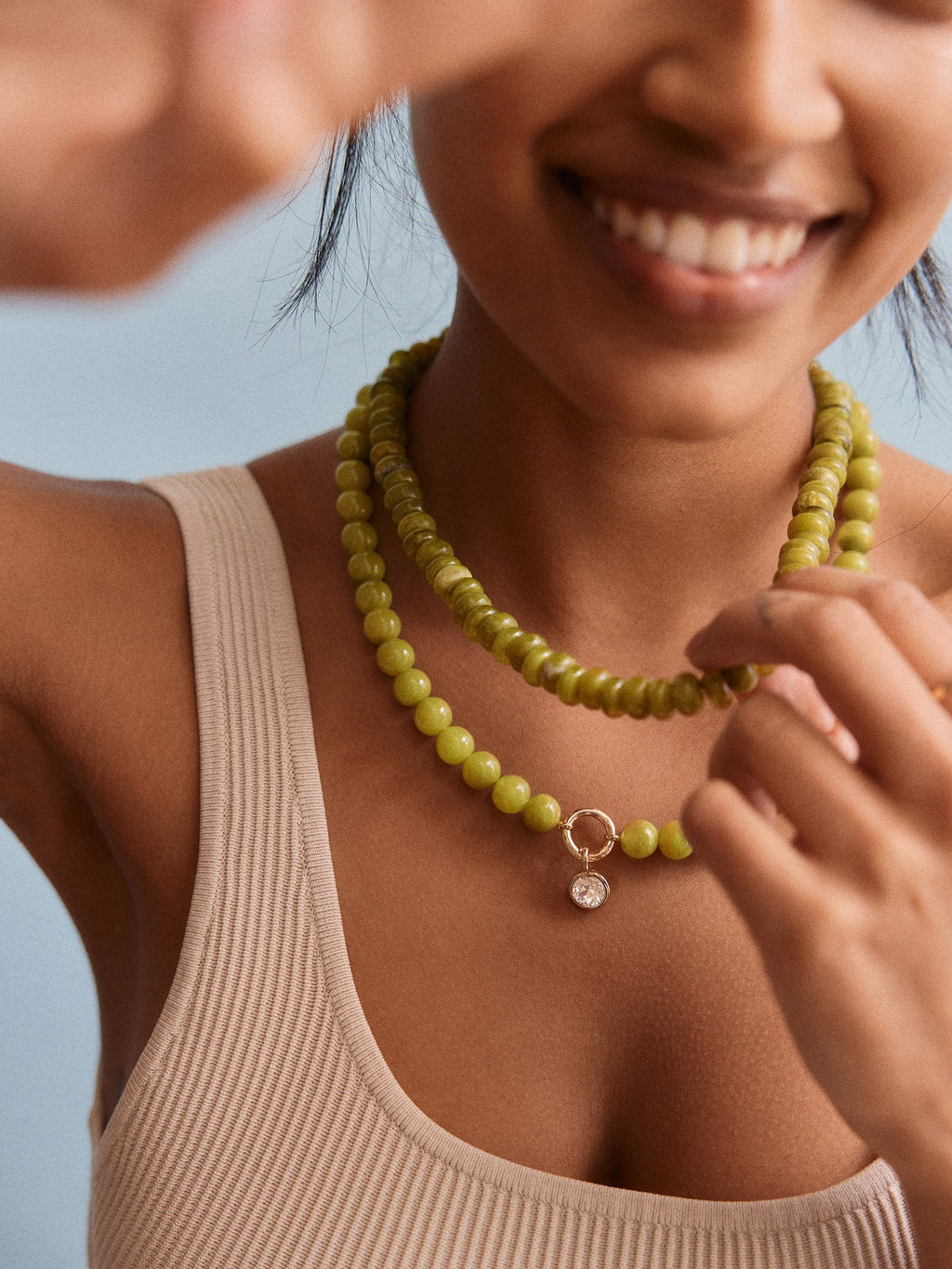 Janette Beaded Ring Necklace - Olive