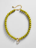 Janette Beaded Ring Necklace - Olive