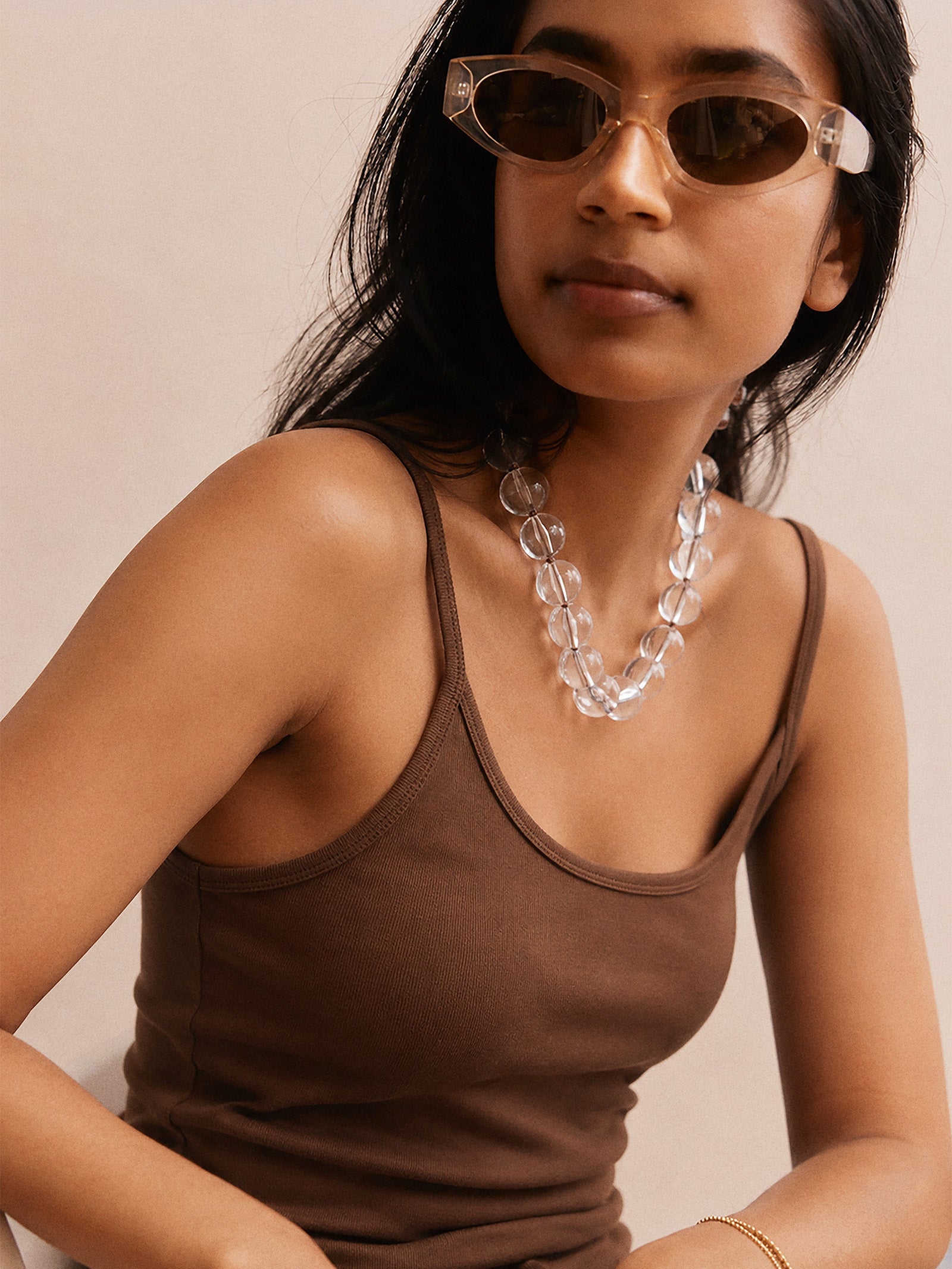 Jane Beaded Necklace - Clear/Brown
