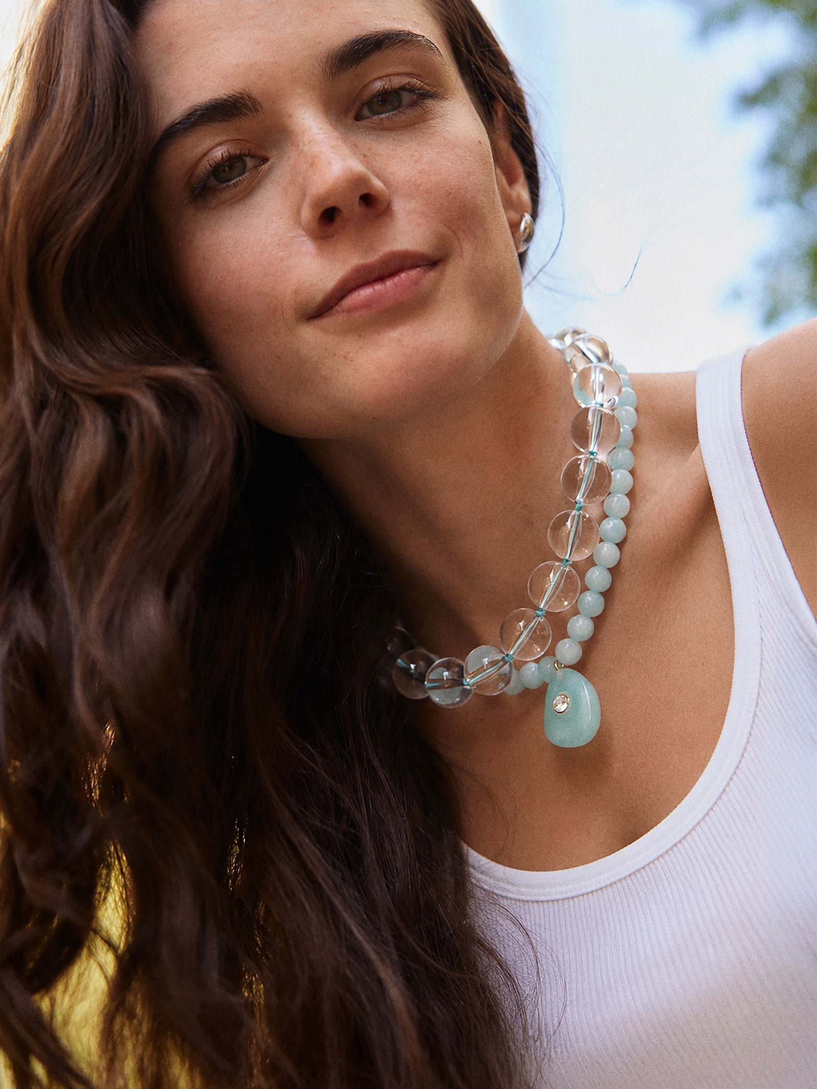 Jane Beaded Necklace - Clear/Turquoise
