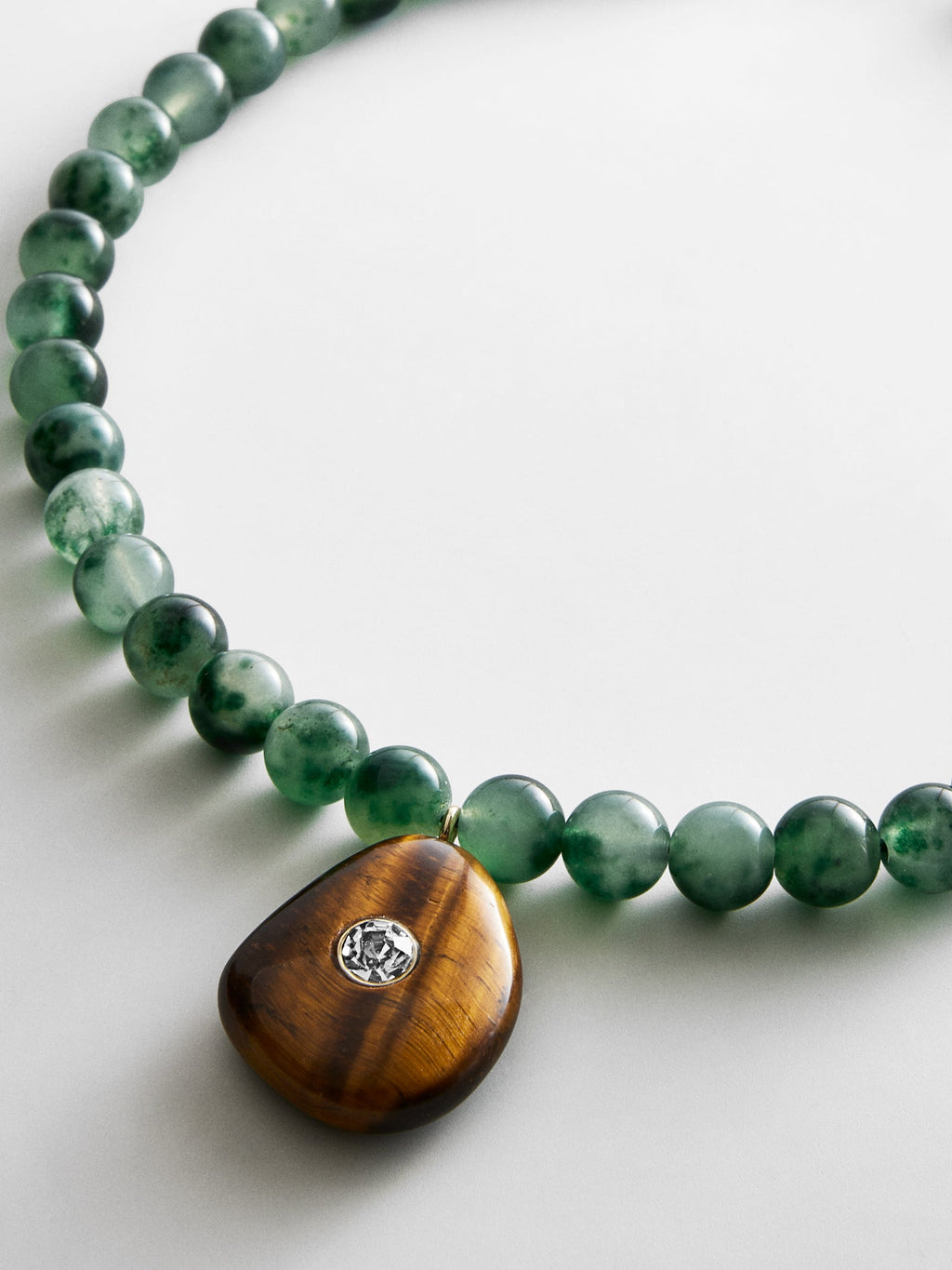 Jamie Semi-Precious Beaded Necklace - Green Jade/Tiger's Eye