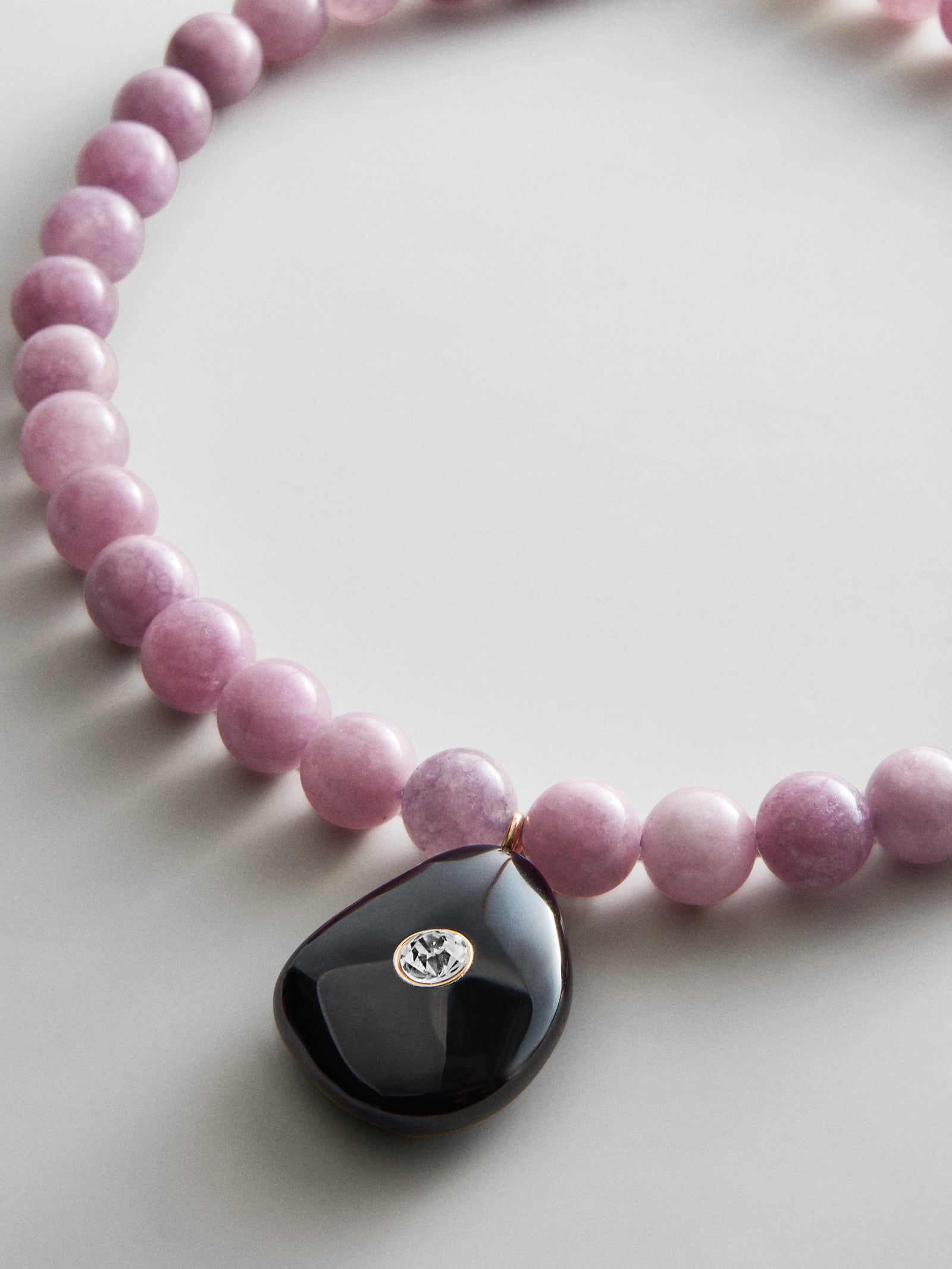 Jamie Semi-Precious Beaded Necklace - Light Amethyst/Black Hypersthene