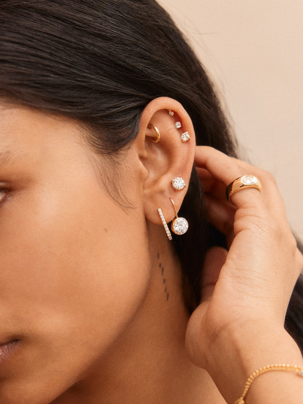 Debra 14K Gold Earrings - Round Stone