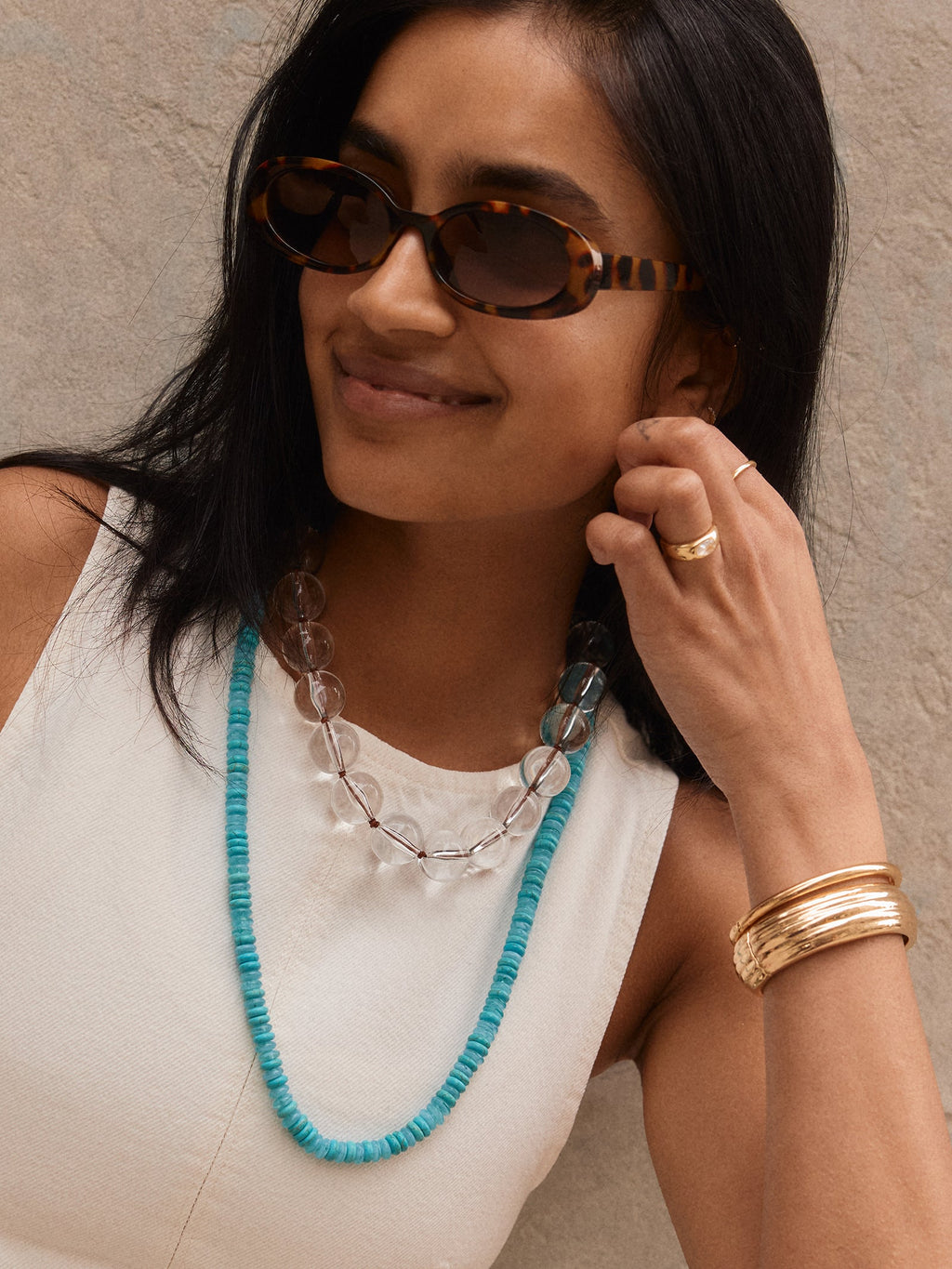 June Semi-Precious Beaded Necklace - Turquoise Bead