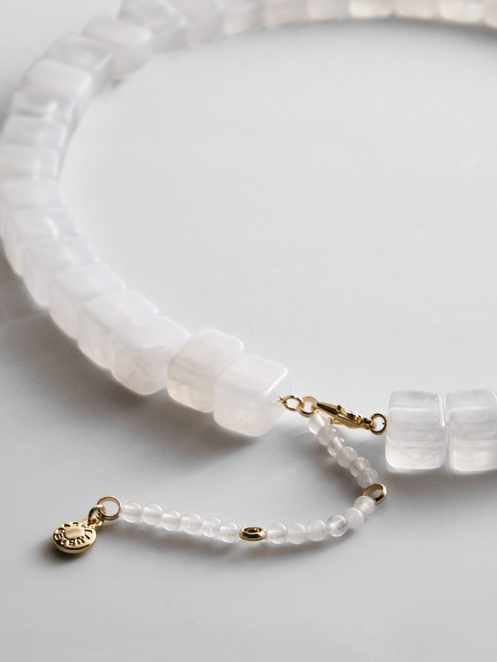 Jess Square Beaded Necklace - White Quartz