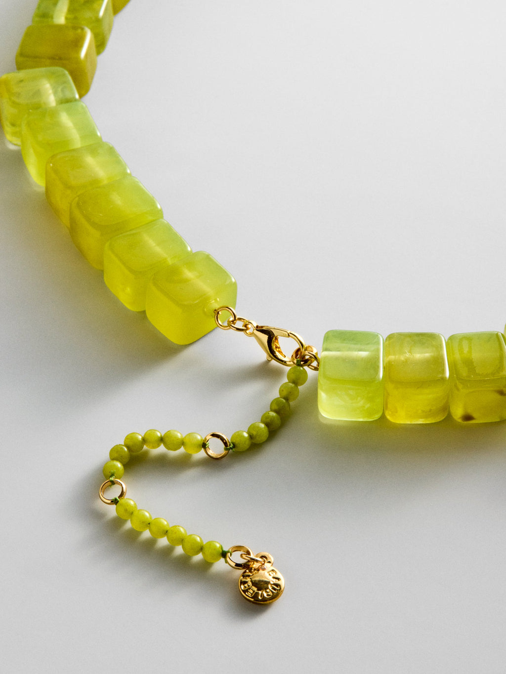 Jess Square Beaded Necklace - Olive Jade