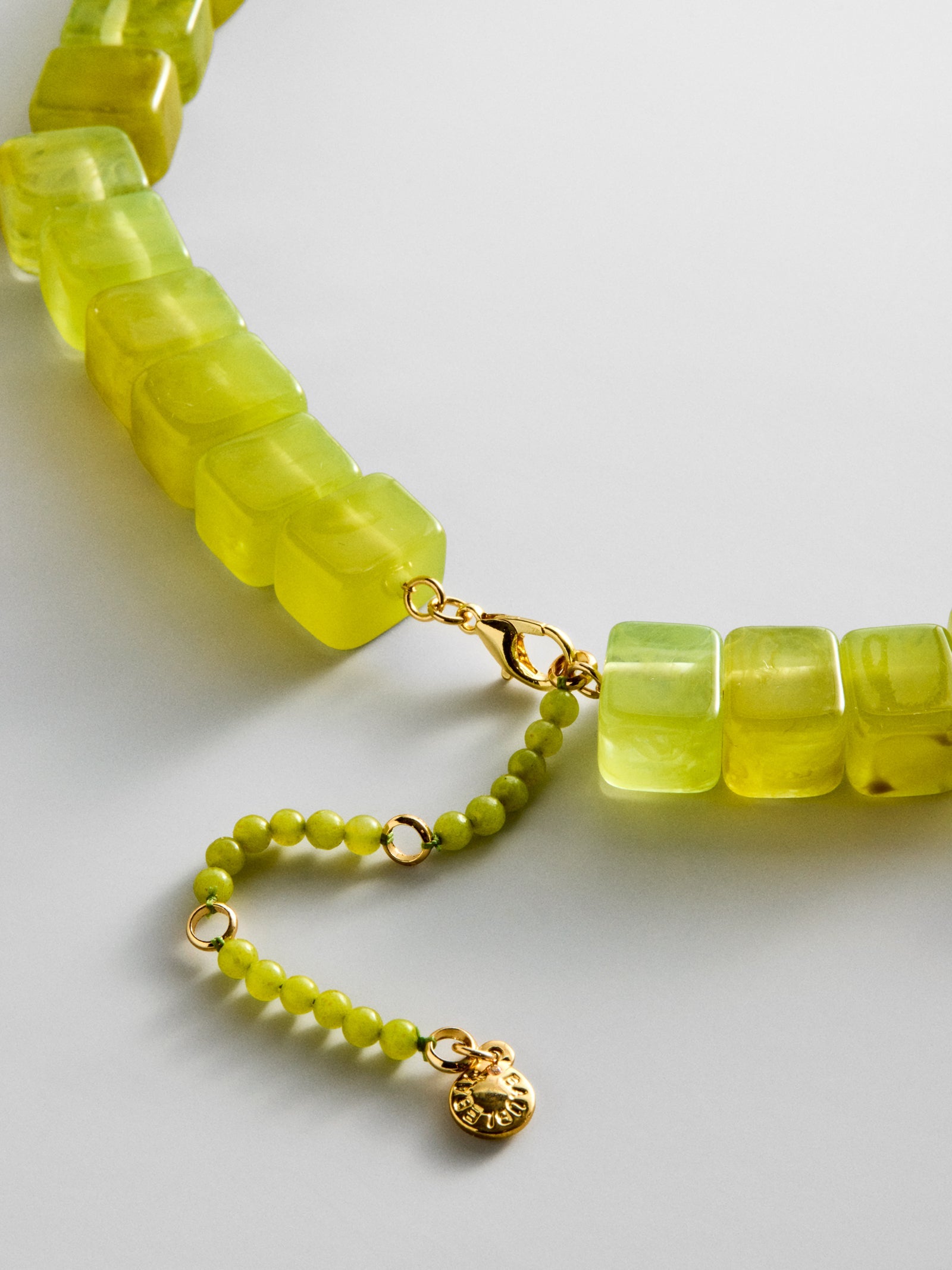 Jess Square Beaded Necklace - Olive Jade