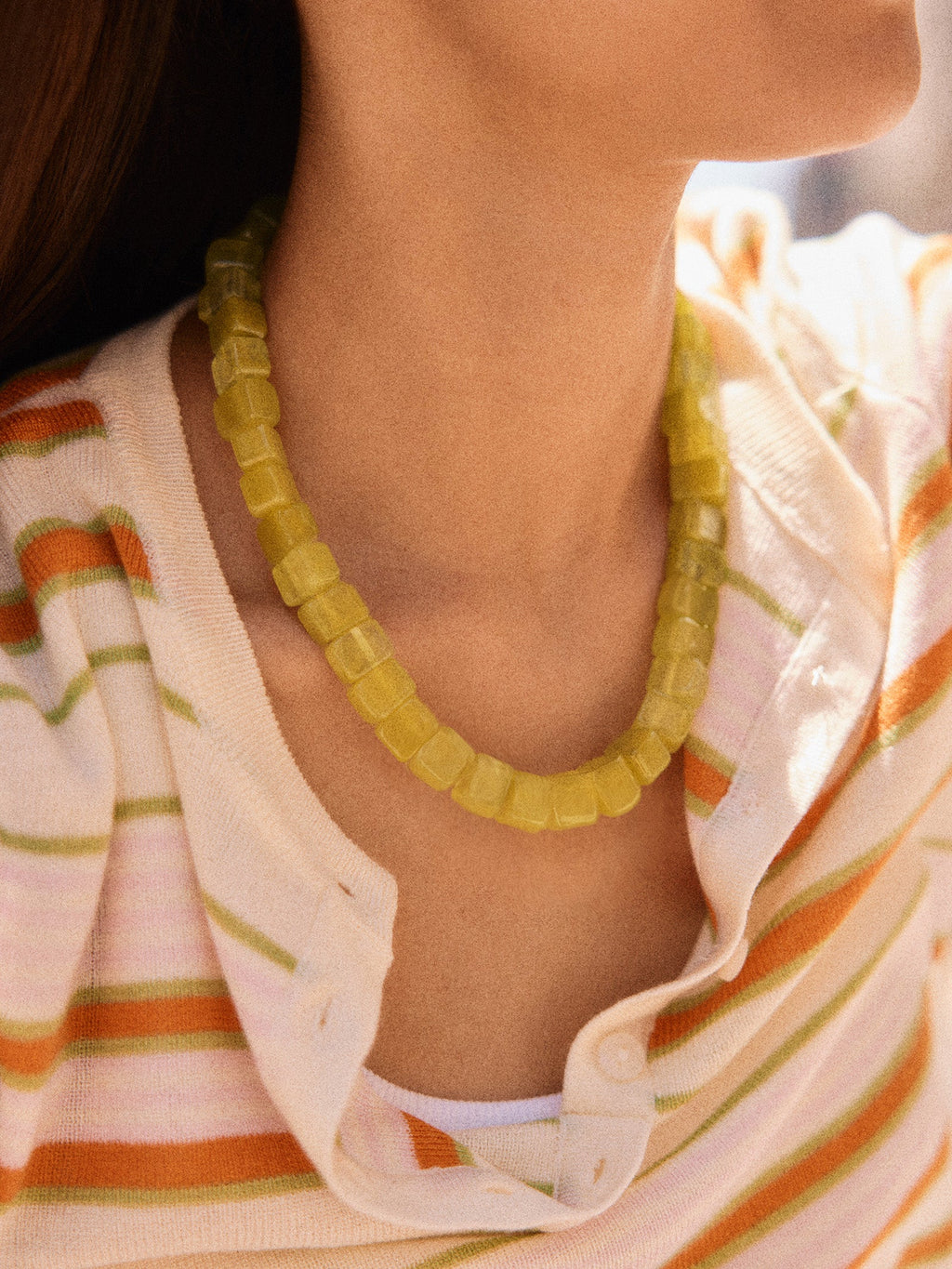 Jess Square Beaded Necklace - Olive Jade