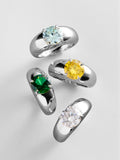 Puffy Cigar Band Custom Birthstone Ring - Silver