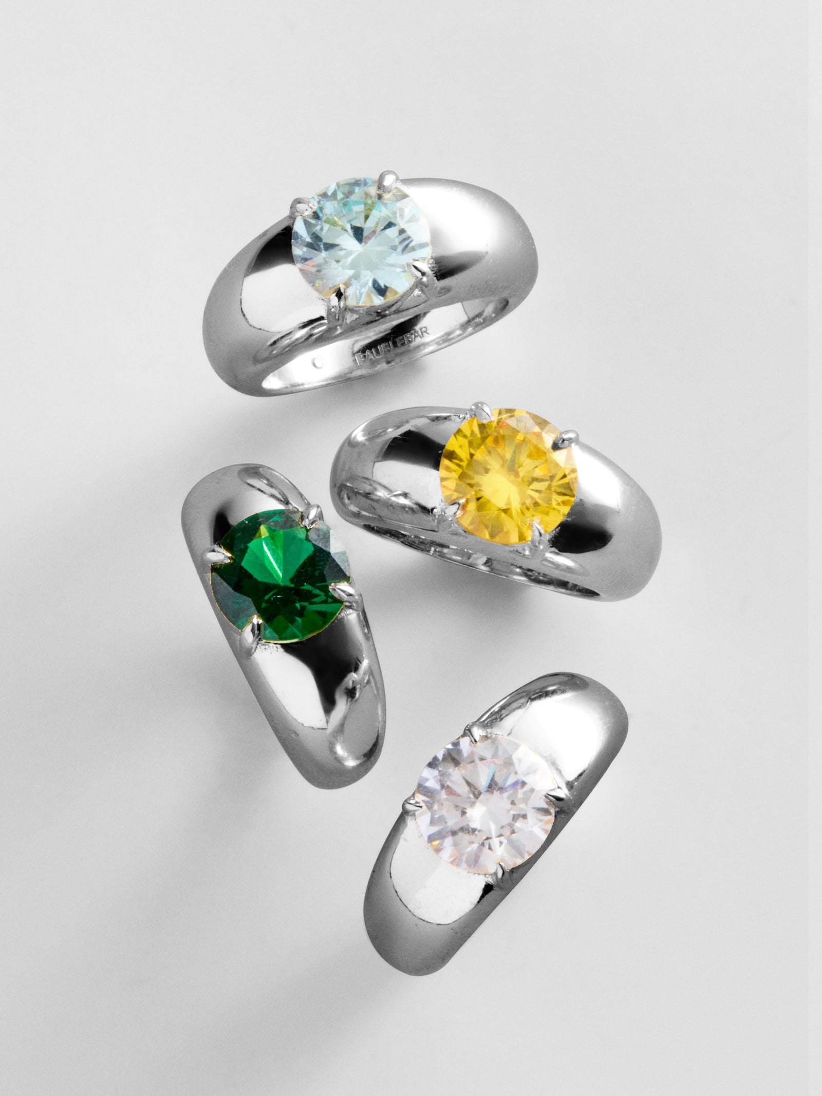 Puffy Cigar Band Custom Birthstone Ring - Silver