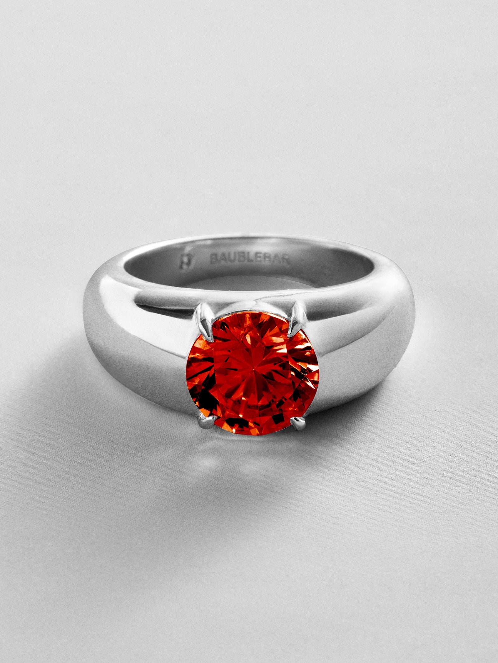 Puffy Cigar Band Custom Birthstone Ring - Silver