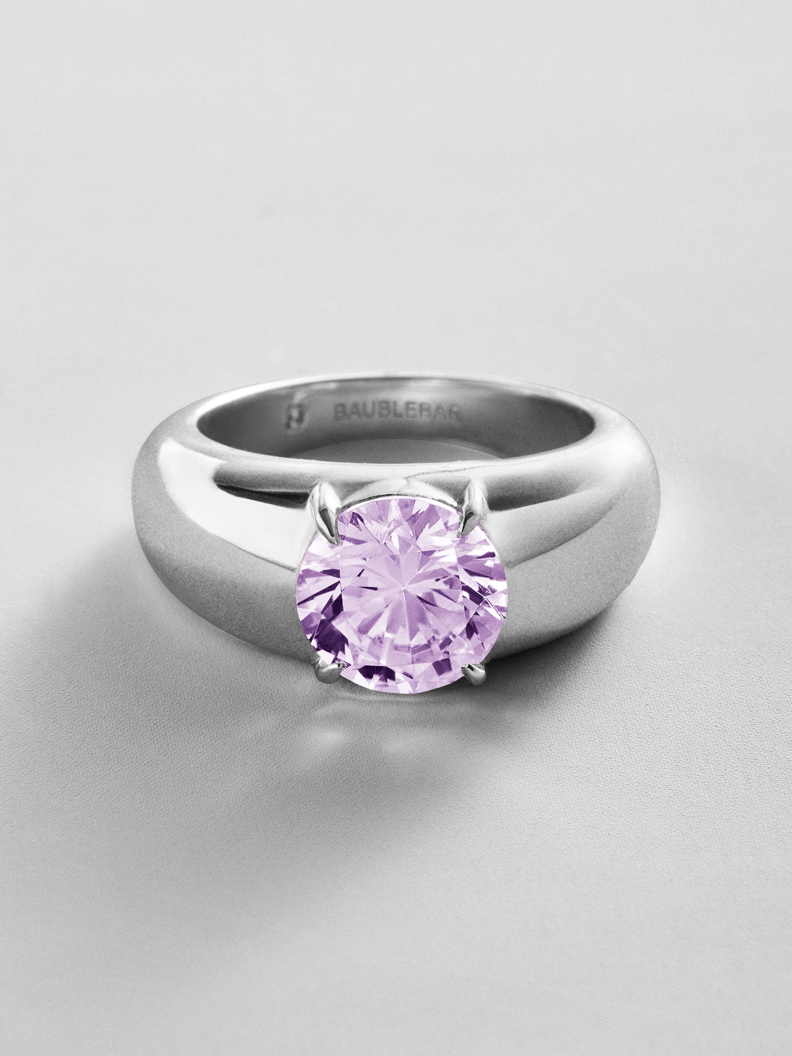 Puffy Cigar Band Custom Birthstone Ring - Silver