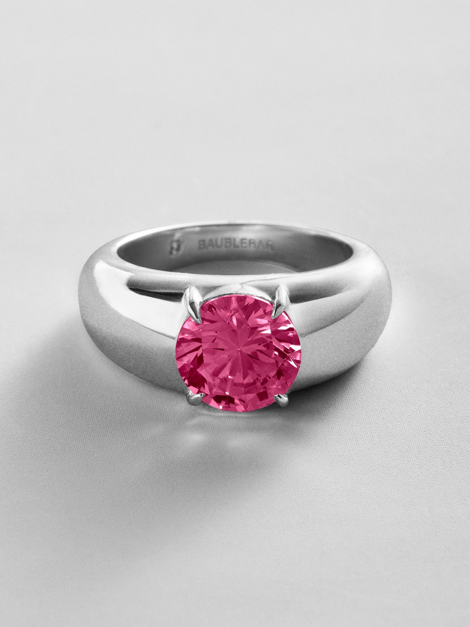 Puffy Cigar Band Custom Birthstone Ring - Silver