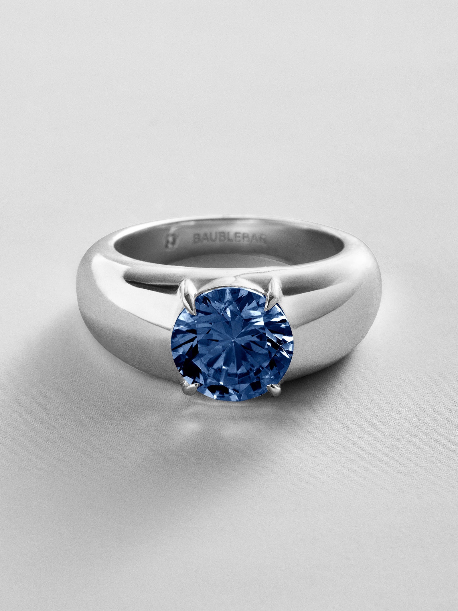 Puffy Cigar Band Custom Birthstone Ring - Silver