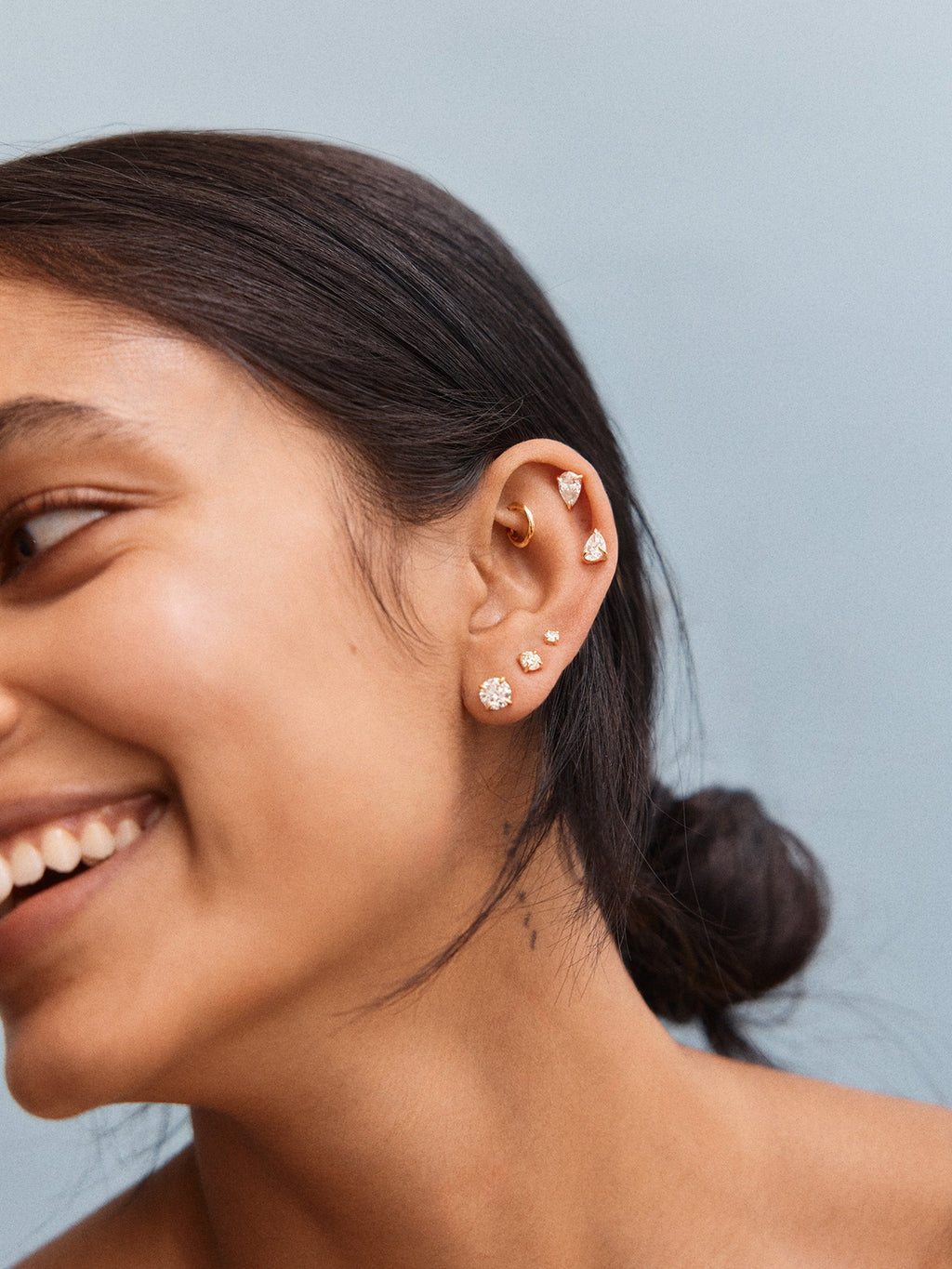 Debra 14K Gold Earrings - Round Stone
