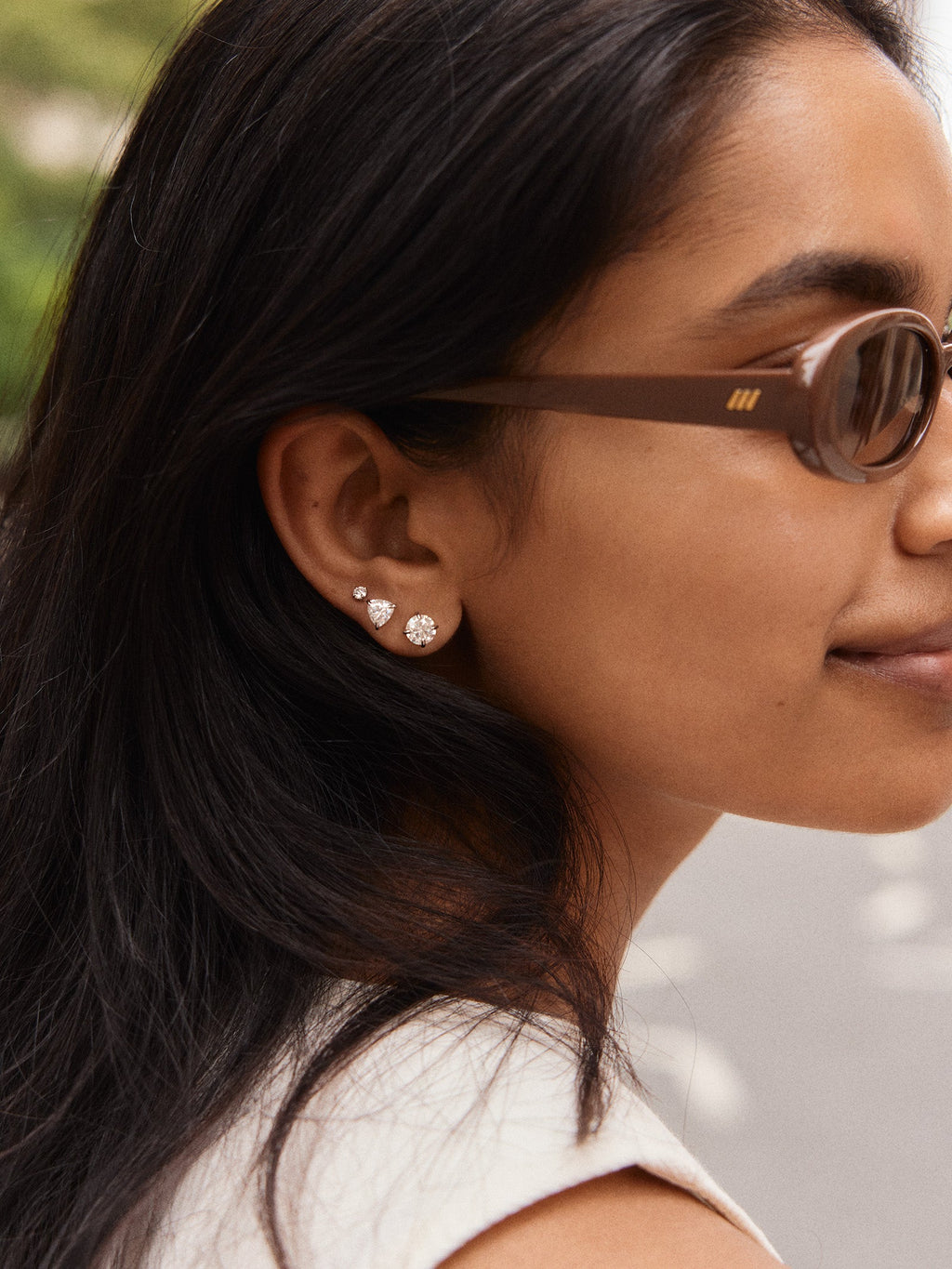 Debra 14K Gold Earrings - Trillion Stone