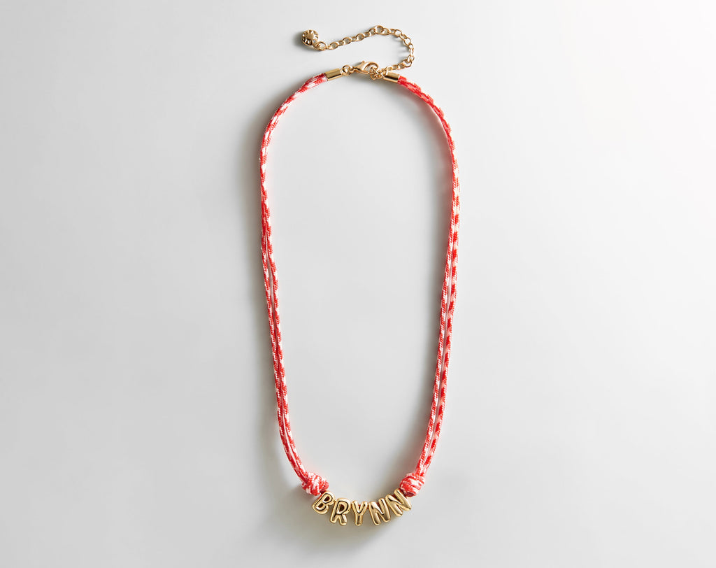 Bubble Letter Custom Paracord Necklace - Red/White
