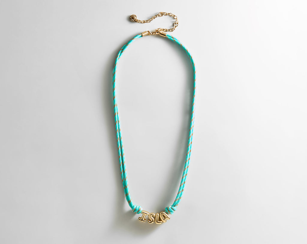 Bubble Letter Custom Paracord Necklace - Turquoise