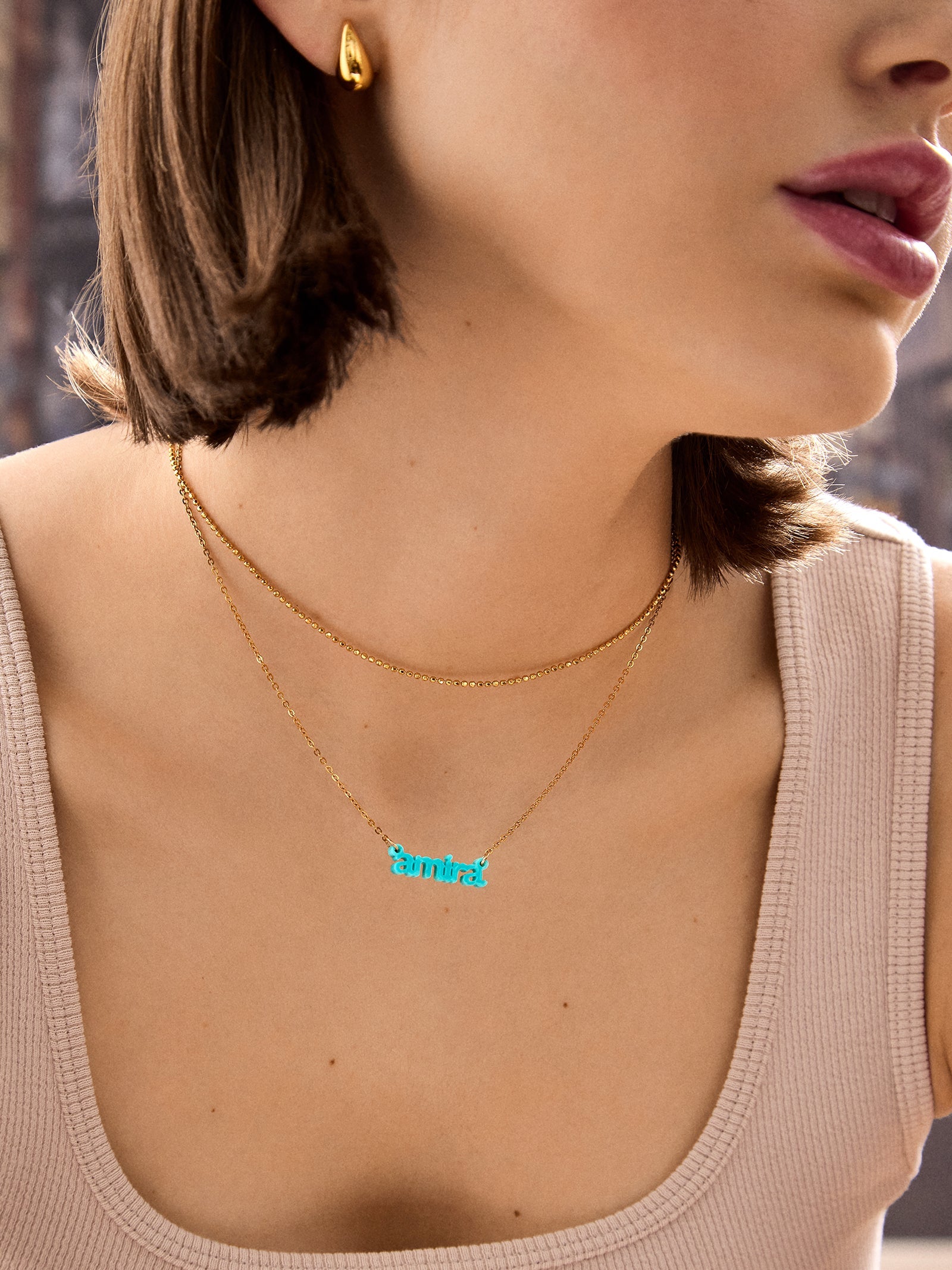 Acrylic Custom Nameplate Necklace - Gold