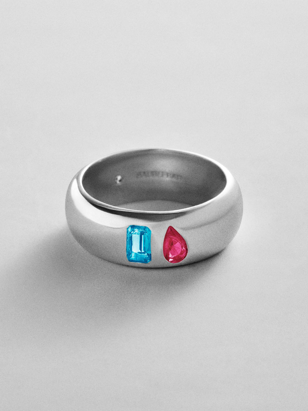Multi-Stone Puffy Custom Birthstone Ring - Silver